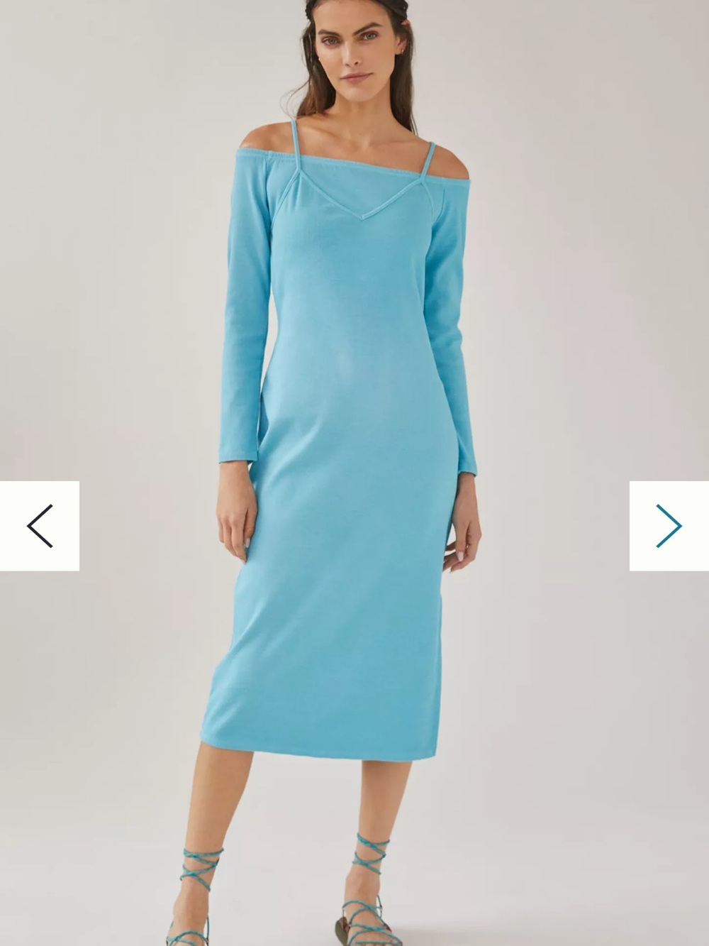 Anthropologie Off-Shoulder Strappy Midi Dress in Light Blue